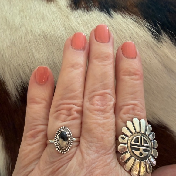 ❤️ White Buffalo Turquoise Oval Sterling Ring Size 7.25 Decorative Navajo Style - Picture 3 of 15